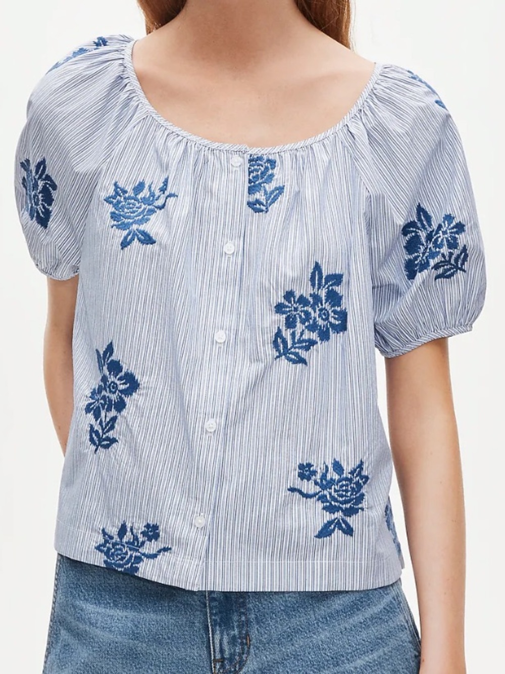 NWT JCrew Puff-sleeve Button-up Top in Embroidered Floral Stripe